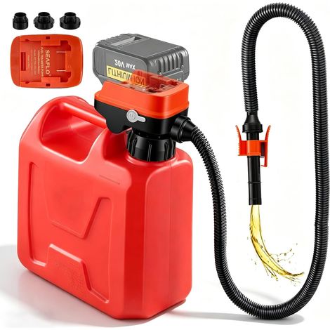 Pompe de transfert de carburant avec capteur d'arrêt auto, pompe à essence électrique rechargeable (sans batterie incluse), pompe à gasoil portable, 3 adaptateurs, pompe pour essence gasoil huile