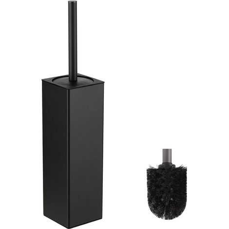 Brosse WC Noir, Brosse Toilettes WC Metal Incluant 2 Têtes de Brosse, Balai WC Carré Autoportant pour la Salle de Bains (1/5)