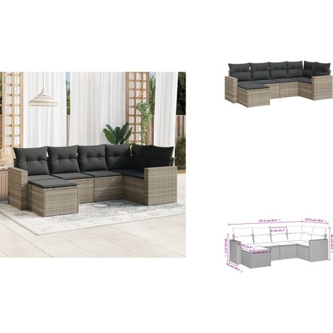 The Living Store 6-tlg. Garten-Sofagarnitur mit Kissen Hellgrau Poly Rattan - Gartenmöbel (1/3)