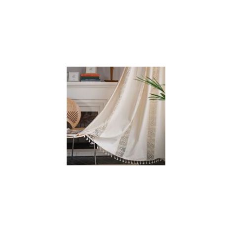Rideaux Boho Rideaux Lin Coton Line Hollow Opaque Beige 150240cm (Par le Poltyp) (1/5)