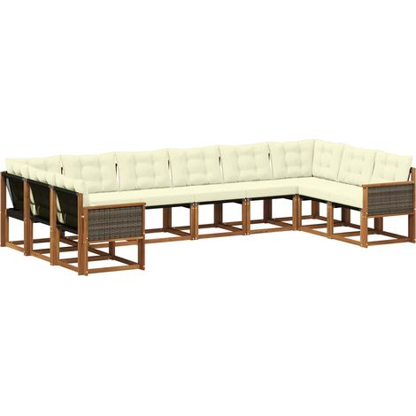 Conjunto de sofás de exterior con cojín 10 pcs Natural y Crema vidaXL (1/5)