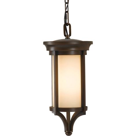 Lampe d'extérieur chaîne lanterne suspension fonte d'acier verre D 19,4 cm 1 flamme bronze (1/5)