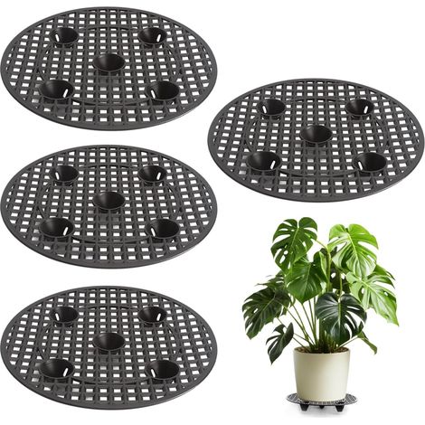Lot de 4 dessous de pot pour plantes en pot - Rond - Grille de drainage - Protection des racines des plantes - Intérieur et extérieur - 30 cm (1/5)