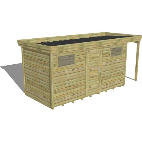 ABRI DE JARDIN bois Pin autoclave 27mm - 5,34x2,14m / 11,4m2 - Bac acier - Plancher bois (1/5)