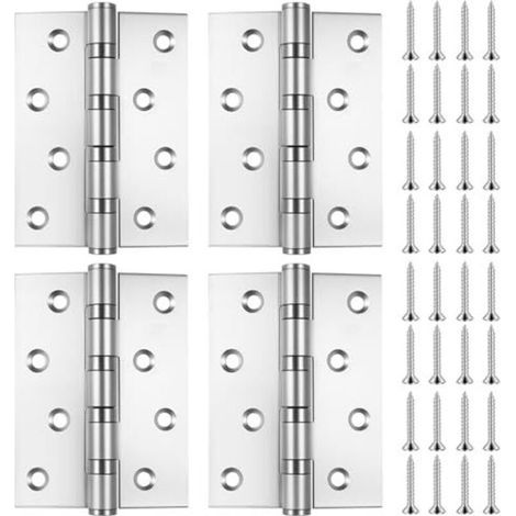 Lot de 4 charnières pliantes, charnières en acier inoxydable, charnières de porte à roulement à billes pour portes en bois, portails de jardin, extérieur et intérieur (100 x 73 x 2 mm)