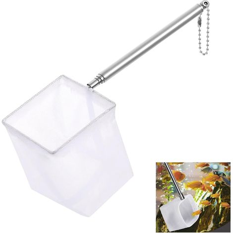 Mini Épuisette Aquarium 8cm, Mailles Fines Carrées Souples avec Manche Extensible en Acier Inoxydable pour Aquariums et Petits Bassins - pour Poissons, Crevettes et Aquascaping (1/5)