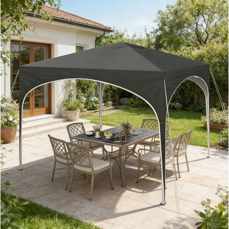 Gazebo 3x3 m en métal gris, facile à monter pour jardin, terrasse et salon extérieur FloraGrace (1/5)