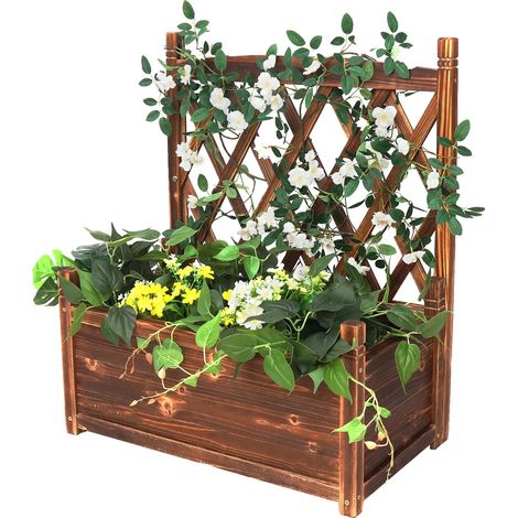 Jardin surélevé, Design de treillis, Bois de pin robuste, MARRON (1/2)