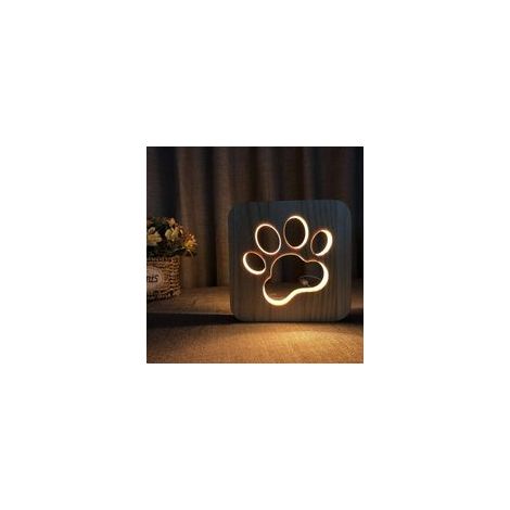 Lámpara de noche LED de madera tallada, lámpara USB, lámpara de noche 3D con forma de pata de perro o gato, lámpara de mesa creativa de madera tallada con huella de pata de perro o gato - Crezuo