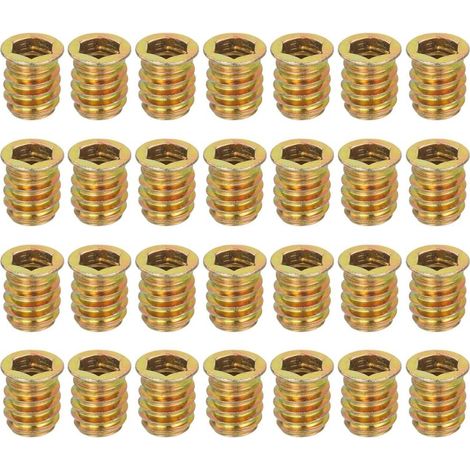 Lot de 28 écrous filetés M10 x 20 mm pour bois – Vis en acier au carbone pour meubles – Écrous de fixation (1/4)