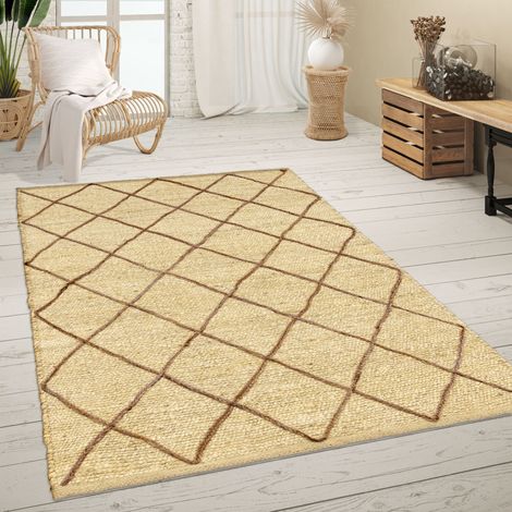 Paco Home Teppich Wohnzimmer Jute Naturfaser Handgearbeitet Modernes Skandi 3D Muster 80x150 cm, Creme