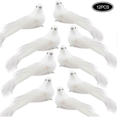 Ornements de Noël pour sapin : oiseaux, colombes blanches artificielles, créations d'oiseaux artificiels, colombes en mousse pour la décoration intérieure et extérieure, accessoires de décoration pour (1/4)