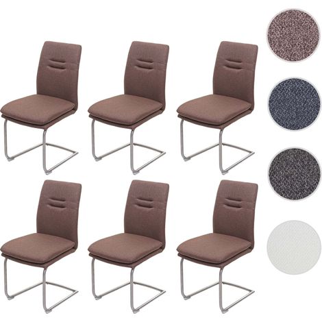 Lot de 6 chaises de salle à manger HWC-H70, chaise de cuisine à piétement luge, tissu/textile inox b (1/5)