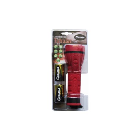 Cegasa torche professionnelle de 7 led - corps de caoutchouc antidérapant - résistant aux chocs et à l'humidité - fonctionne avec 2 piles lr20 (incluses) (1/2)