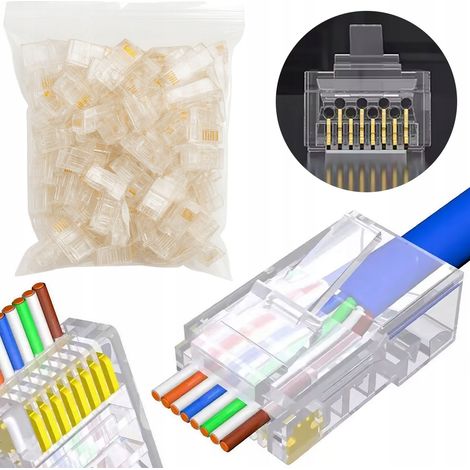 EuroNet RJ45 6e EasyPass – UTP-Durchgangsstecker 100 Stück Kat. 6e 8P8C Für Twisted-Pair-LAN (1/5)