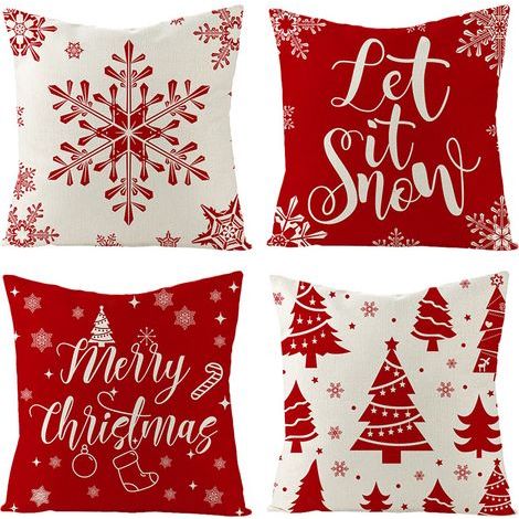 Taie d'oreiller de Noël en coton et lin, coussin de Noël en lin avec motif cerf (1/5)