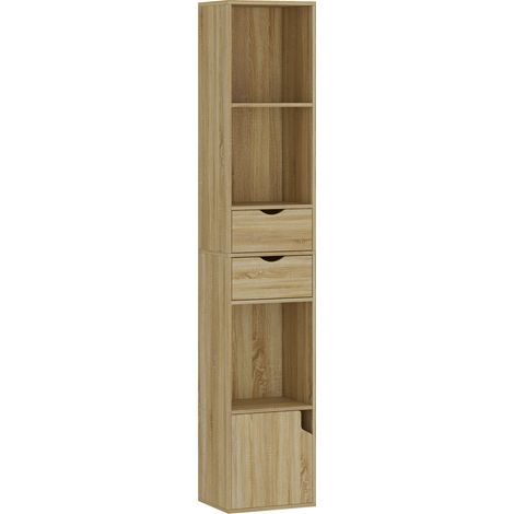 Libreria 6 Ripiani 30x24x158 cm con Cassetto Sportello Mensole Aperte in Laminato Rovere (1/5)
