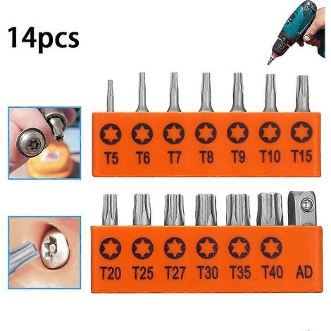 Jeu de 14 tournevis Torx Torx Allen de sécurité T5-T40 de 6 cm en acier S2 résistant aux chocs pour écrous (1/5)