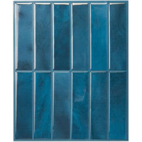 Carreaux adhésifs muraux cuisine 10 pièces bleu, autocollant imperméable pour salle de bain, pose facile sans outils (1/5)