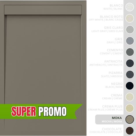 SOULBATH Plato de Ducha - Resina - Gel Coat - Textura Liso/Piedra - Antideslizante - Color Moka - 180x80- Extraplano 3cm. Incluye Válvula desagüe y Rejilla. Diseño Minimalista. (1/5)