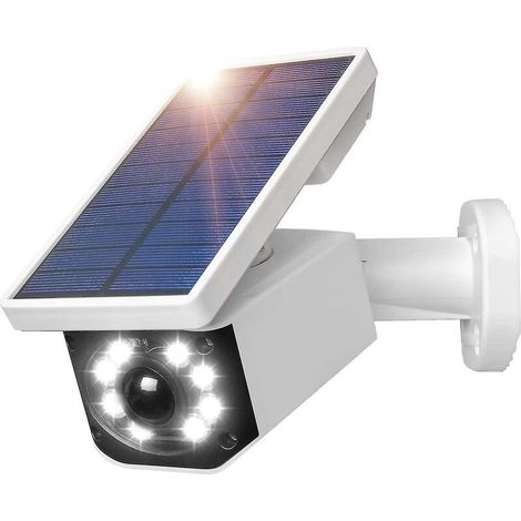 Outdoor Dummy Security Cameras with Motion Sensor and 800 Lumens Solar Powered Light for Home Security, IP66 Waterproof, White (1/4)