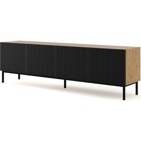Meuble TV meuble Hi-fi sur pied couleur Chêne artisan 200x42x58cm RAVI B FILET Pied Cadré noir (1/2)