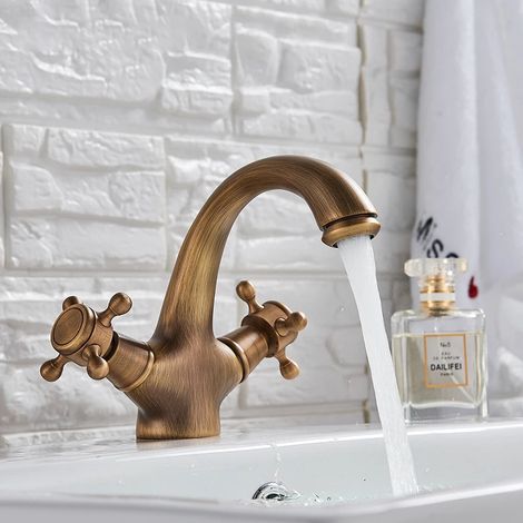 Mitigeur bidet laiton vieilli – Double manette – Eau chaude/froide – Bec pivotant – Lavabo/bidet – Vintage