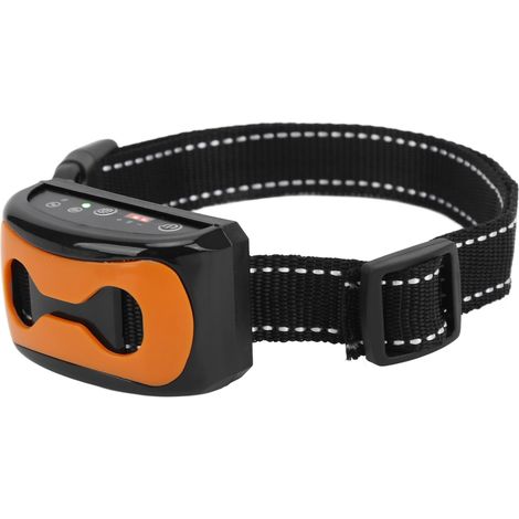 Collier anti-aboiement intelligent pour chien avec identification automatique, étanche et de dressage, couleur orange. (1/5)
