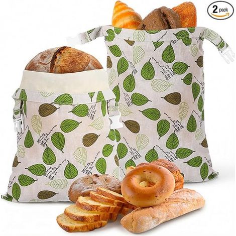 Sac à pain - 2 pièces - Sacs à pain en cire d'abeille - Lin - Réutilisable - Cuisson du pain - Pour pain fait maison - 43x33cm - K (1/5)