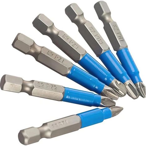 Lot de 6 embouts magnétiques antidérapants (PH1, PZ1, PH2, PZ2, PH3, PZ3), longueur 50 mm, tige hexagonale 1/4", à tête unique pour visseuses électriques (1/5)
