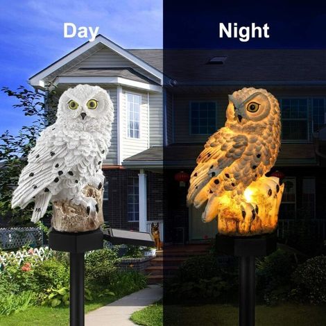 Lampada solare a LED a forma di gufo - Lampada da giardino impermeabile - Illuminazione per esterni - Luce notturna decorativa - Bianca (1/4)