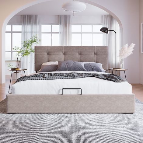 Letto contenitore Letto per adulti letto matrimoniale 140 x 200 cm. velluto. grigio chiaro. senza materasso