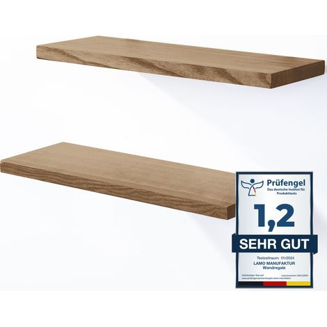 LAMO Manufaktur 2 Stück Wandregal aus Holz 2x 42cm SET 4 Gerade Farbe: Nussbaum