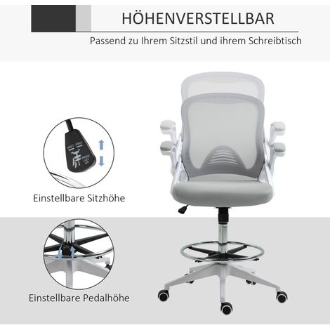 Chaise de bureau ergonomique pivotante, avec repose-pieds réglable et assise tournante, en métal noir, 64 x 60 x 106-126 cm