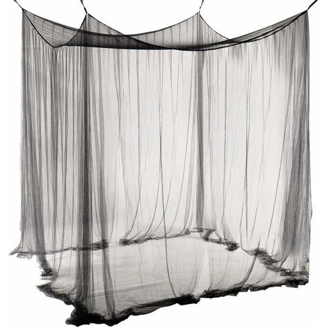 Moustiquaire de Lit Double Ciel de Lit Rectangulaire Grande Moustiquaire Noir Simple d'Eté avec 4 Ouvertures Baldaquin Rideaux de Lit 190cm(W) x210cm(L) x240cm(H) Répulsif Pour Les Insectes