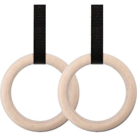 2X Gymnastikringe Holz Turnringe Gym Ring Gym Rings mit Verstellbare Nylonbnder 3cm