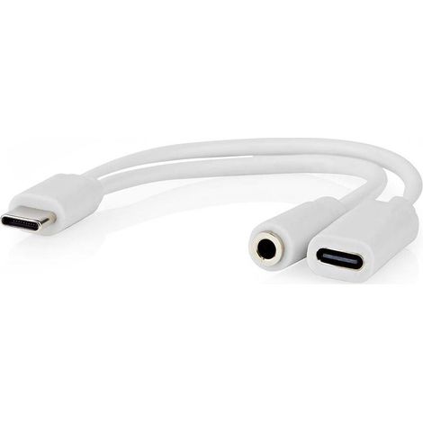Adaptateur USB-C™ USB 2.0 USB-C™ mâle USB-C™ femelle / 3.5 mm femelle 0.10 m Rond Nickelé PVC Blanc Boîte (1/3)