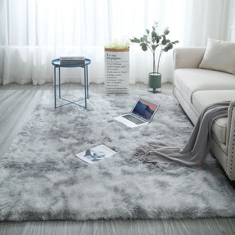 Tapis de salon de chambre à coucher gris tie-dye, tapis de chambre en daim de 160 × 200 cm de long, tapis de chevet doux (1/5)