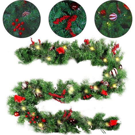 Guirlande de Noël LED de 1,8 m avec lumières LED, guirlande lumineuse à piles, décoration de Noël artificielle d'extérieur. (1/5)