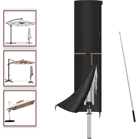 Housse pour parasol d'extérieur en tissu Oxford, avec revêtement PU et coutures renforcées, pour une protection fiable contre les intempéries (183 × 25/35 cm)