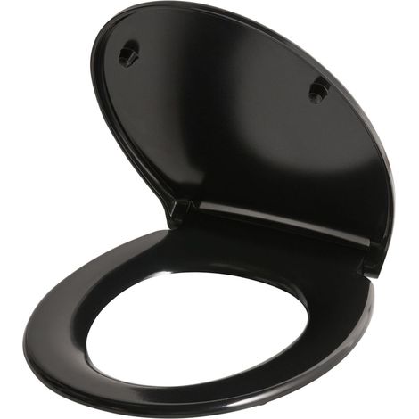 Sedile per wc minimalista finitura lucida 45 x 37 cm Distanza tra i fori 16 cm Chiusura morbida a sgancio rapido Duroplast nero Papuri (1/5)