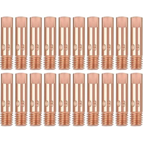 20 Pièces M6 x 25 mm Pointe de Contact en Cuivre Buses Gaz de Tube Contact 0.8mm pour Torche de Soudage de Poste a Souder MIG MAG 15AK Accessoires D'usure (1/5)