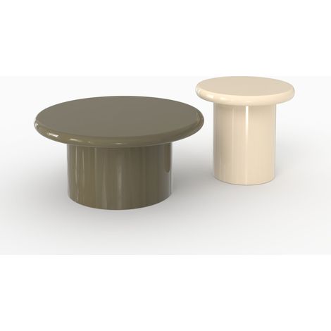 Lot de 2 tables basses laquées vert kaki et blanches en MDF - Apoline (1/5)