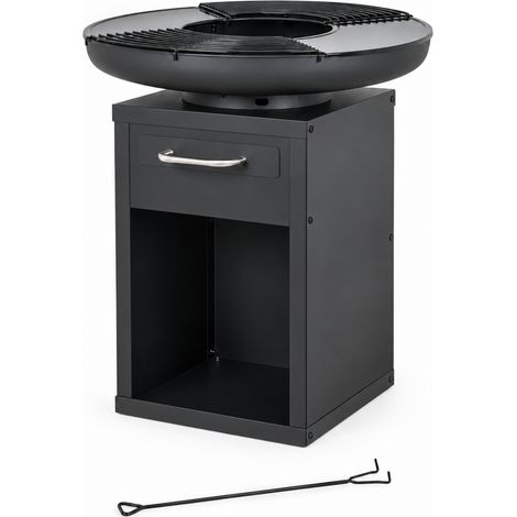 Braséro plancha barbecue 3 en 1 80 cm – 2 plaques plancha amovibles – 2 grilles de cuisson – Tiroir à cendres coulissant – Bighorn (1/5)