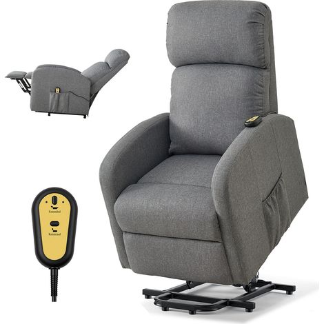 Mophorn Elektrischer Relaxsessel mit stufenloser Verstellung, komfortablem Leinenbezug, hochelastischem Schaumstoff, praktischen Seitentaschen, Fernbedienung und Massagefunktion, hellgrau (1/5)