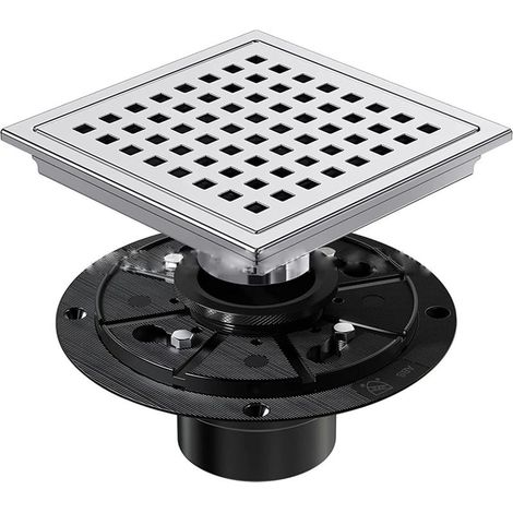Siphon de douche carré en acier inoxydable avec bride amovible pour salle de bain, cuisine, filtre à cheveux facile à installer, grilles amovibles (1/5)