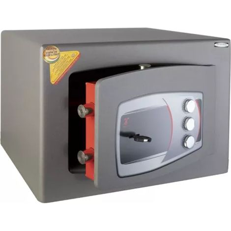 TECHNOMAX - Coffre-fort à fixer à clé double panneton + combinaison 3 boutons, certifié EN 14450:18-S1, 4 pênes, 31 L, 28x40x35 cm (1/5)