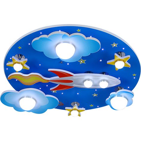 Plafonnier LED bleu de 60cm, lampe pour chambre d'enfant, plafonnier Étoiles de l'univers, Luminaire (1/5)