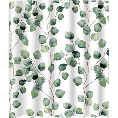 Rideau de douche - 183 x 183 cm - Motif floral eucalyptus vert - Résistant à la moisissure - Lavable en machine - Comprend 12 crochets - Polyester (1/5)