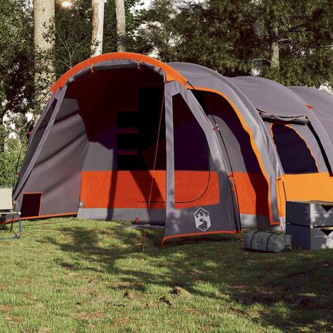 vidaXL Family Tent Tunnel 8-Person Grey and Orange Waterproof (1/5)